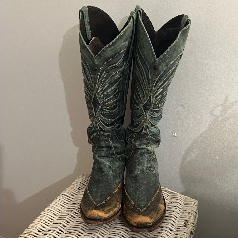 LIBERTY Black Green and Brown Heeled Boots
